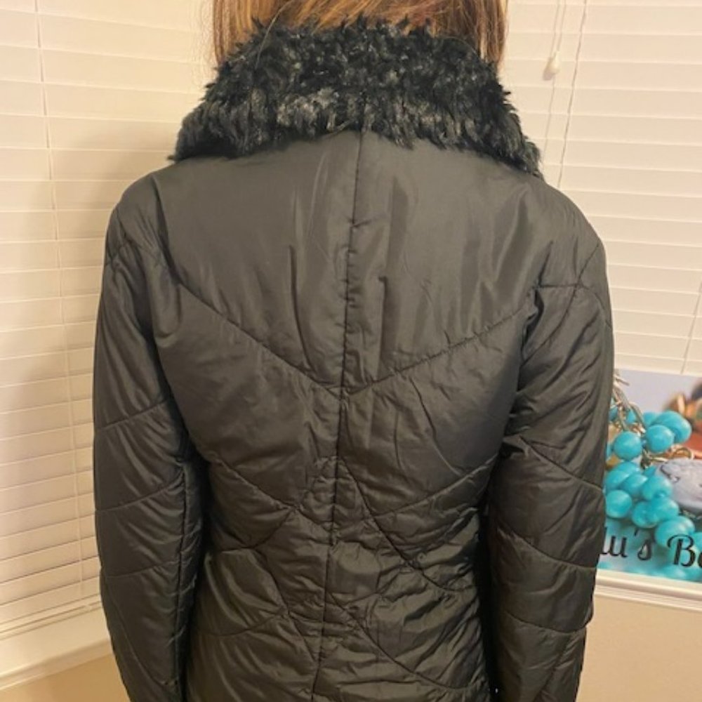 Guess Jeans Black Puffer Faux Fur Jacket Sz Small - Picture 2 of 4